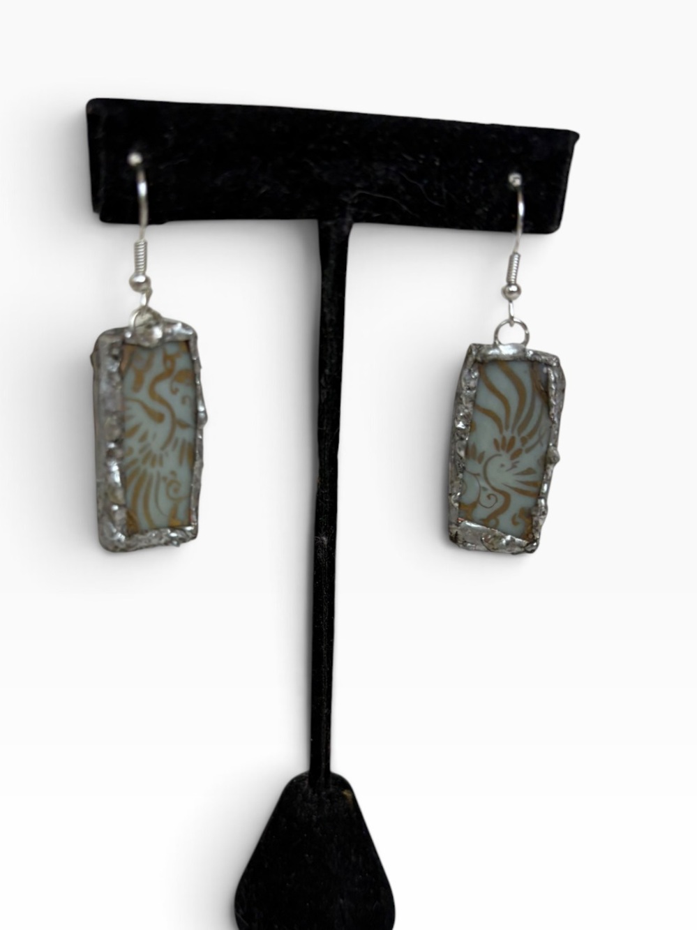 Broken China Earrings – Rectangular Porcelain Shard Jewelry